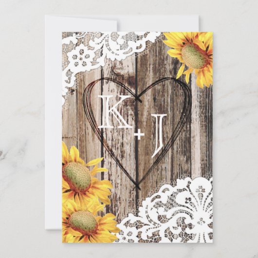 Country Sunflower Wood Lace Rustikale Hochzeit Einladung (Rückseite)