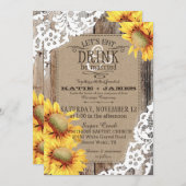 Country Sunflower Wood Lace Rustikale Hochzeit Einladung (Vorne/Hinten)