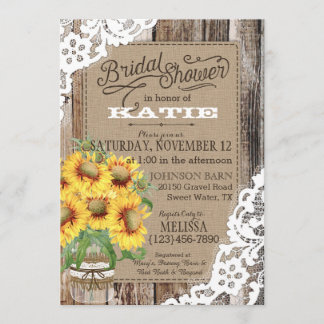 Country Sunflower Wood Lace Rustikales Brautparty Einladung