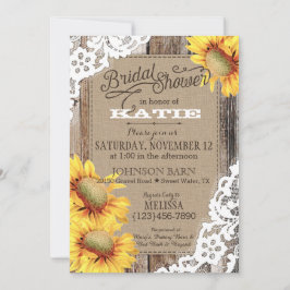 Country Sunflower Wood Lace Rustikales Brautparty Einladung