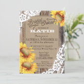 Country Sunflower Wood Lace Rustikales Brautparty Einladung (Stehend Vorderseite)