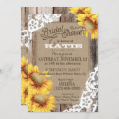 Country Sunflower Wood Lace Rustikales Brautparty Einladung (Vorne/Hinten)