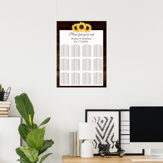 Country Sunflower Wood Wedding Chart Poster (Heimbüro)