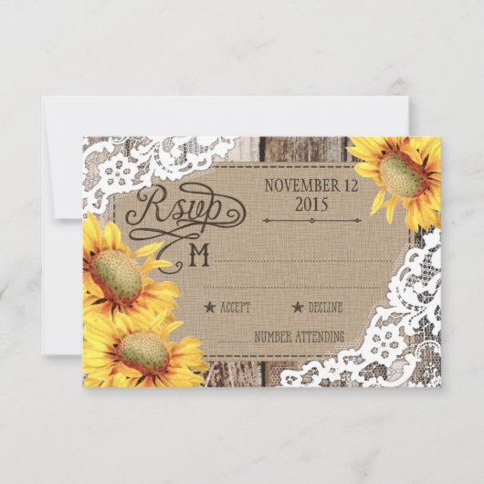 Country Sunflower Woods Lace Rustic RSVP Card (Vorderseite)