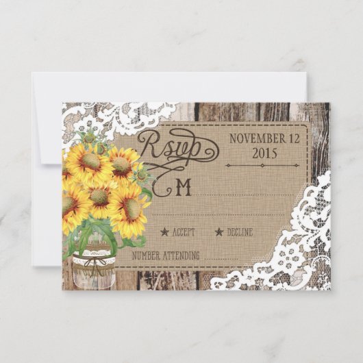 Country Sunflower Woods Lace Rustic RSVP Card Karte (Vorderseite)
