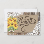 Country Sunflower Woods Lace Rustic RSVP Card Karte (Rückseite)