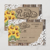 Country Sunflower Woods Lace Rustic RSVP Card Karte (Vorne/Hinten)