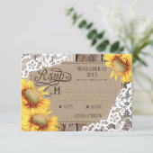 Country Sunflower Woods Lace Rustic RSVP Card Karte (Stehend Vorderseite)