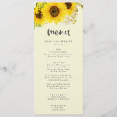 Country Sunflower | Yellow Wedding Dinner Menu Menükarte (Vorderseite)