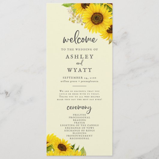 Country Sunflower | Yellow Wedding Program Programm (Vorderseite)
