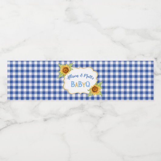 Country Sunflowers Blue Gingham Karo BabyQ GRILLEN Wasserflaschenetikett (Einzelnes Label)