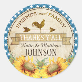 Country Sunflowers Blue Gingham Karo Vielen Dank Runder Aufkleber