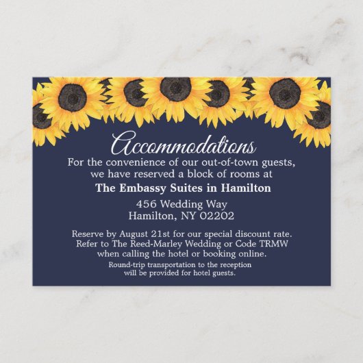 Country Sunflowers Blue Unterkunft Card Begleitkarte (Vorderseite)