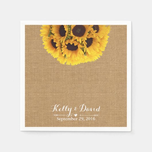 Country Sunflowers Burlap Hochzeit Serviette (Vorderseite)