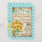 Country Sunflowers Gingham Karo Boy Baby Shower Einladung (Vorne/Hinten)