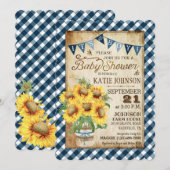 Country Sunflowers Gingham Karo Boy Baby Shower Einladung (Vorne/Hinten)