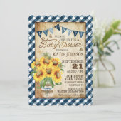 Country Sunflowers Gingham Karo Boy Baby Shower Einladung (Stehend Vorderseite)