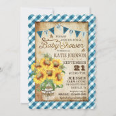 Country Sunflowers Gingham Karo Boy Baby Shower Einladung (Vorderseite)