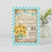 Country Sunflowers Gingham Karo Twins Baby Dusche Einladung (Stehend Vorderseite)