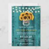 Country Sunflowers Jar Rustic Aquamarin Stall Wedd Einladung (Vorderseite)