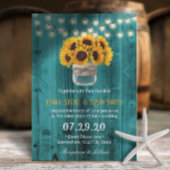 Country Sunflowers Jar Rustic Aquamarin Stall Wedd Einladung