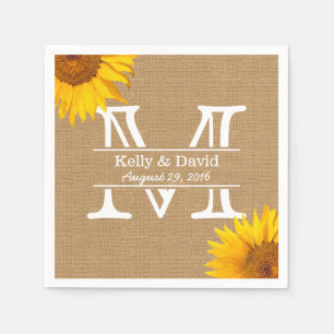 Country Sunflowers Monogram Burlap Rustic Wedding Serviette