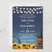 Country Sunflowers Navy Blue Rustic Hochzeit Einladung (Vorderseite)