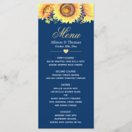 Country Sunflowers Navy Blue Wedding Menu Menükarte