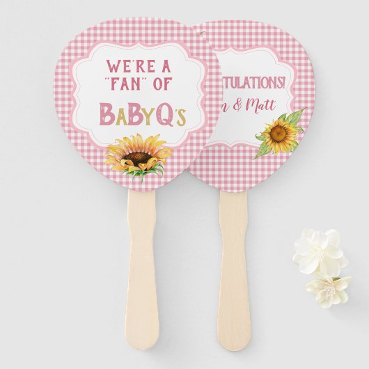 Country Sunflowers Pink Gingham Karo BabyQ Fächer (Vorne und Hinten)