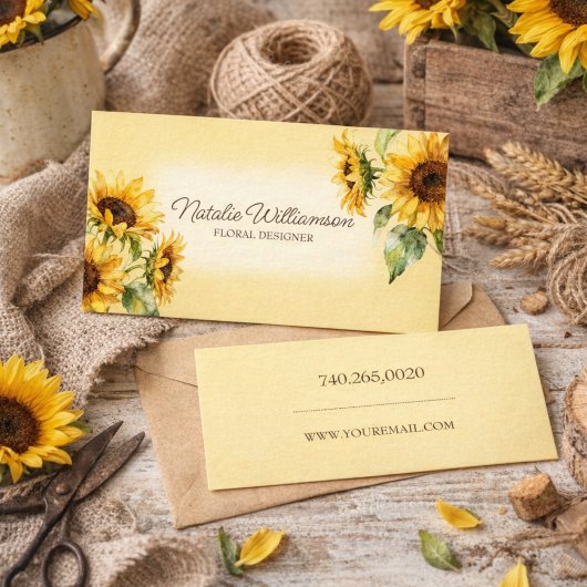 Country Sunflowers with QR Code Business Card Visitenkarte