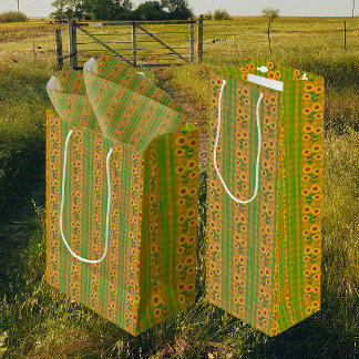 Country Sunflowers Yellow Green Check Mittlere Geschenktüte