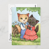 Country Sweethearts - Niedliche Cat Couple Art Postkarte (Vorne/Hinten)