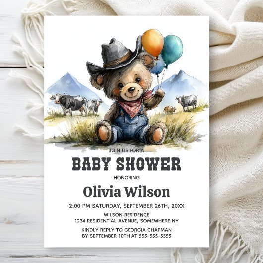 Country Teddy Bear Baby Shower Invitation Einladung