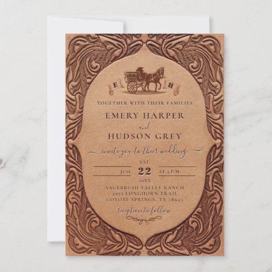 Country Tooling Western Coach Chic Wedding Einladung (Vorderseite)