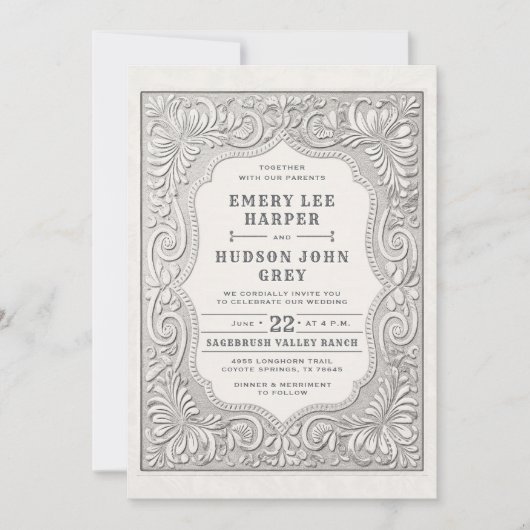 Country Toolted Leder Western Rustic Barn Wedding Einladung (Vorderseite)