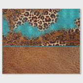Country Türkise Leopard Brown Imitate Leather Geschenkpapier (Flach)