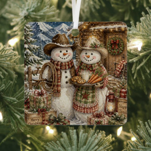 Country und Western Cowboy Schneemänner Weihnachte Ornament Aus Metall