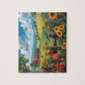Country View Birds Sunflowers Red Barn Scene Puzzle (Vertikal)