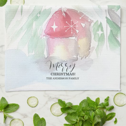 Country Village Weißes Weihnachten Geschirrtuch (Gefaltet)