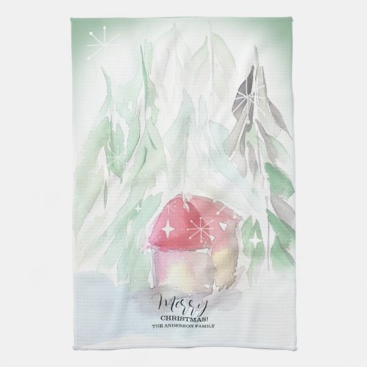 Country Village Weißes Weihnachten Geschirrtuch (Vertikal)