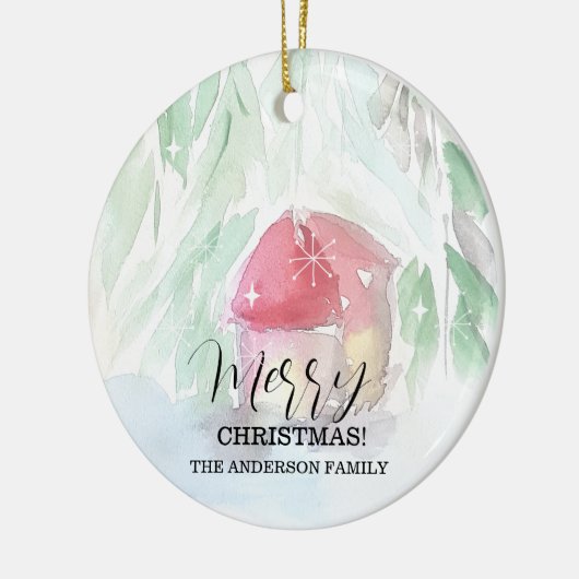 Country Village Weißes Weihnachten Keramik Ornament (Links)