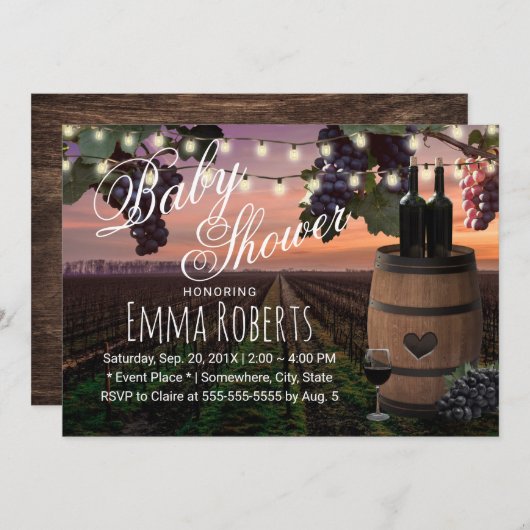Country Vineyard Rustic Wine Barrel Baby Dusche Einladung (Vorne/Hinten)