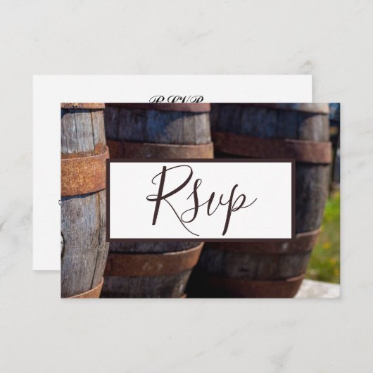 Country Vineyard & Rustic Wine Barrel Wedding RSVP Einladung (Vorne/Hinten)