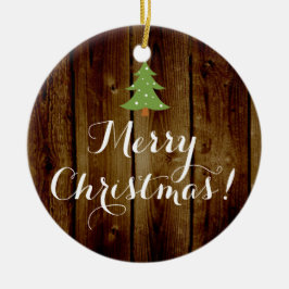 Country Vintag Wood Brown Grün Frohe Weihnachten Keramikornament