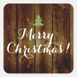 Country Vintag Wood Frohe Weihnachten Quadratischer Aufkleber