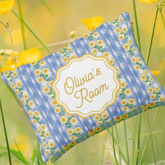 Country Vintage Blue Yellow Daisy Personalized Dekokissen