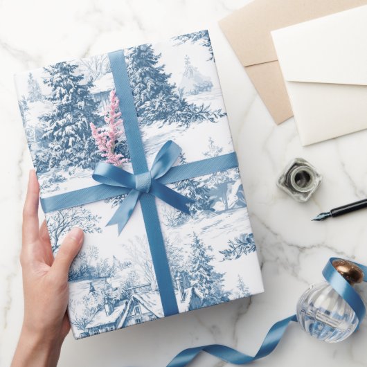 Country Vintage Christmas Toile de Jouy Blue Geschenkpapier (Schenken)