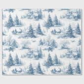 Country Vintage Christmas Toile de Jouy Blue Geschenkpapier (Flach)