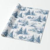 Country Vintage Christmas Toile de Jouy Blue Geschenkpapier (Ungerollt)