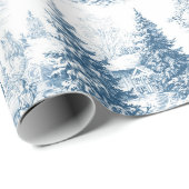 Country Vintage Christmas Toile de Jouy Blue Geschenkpapier (Rolleneckpunkt)